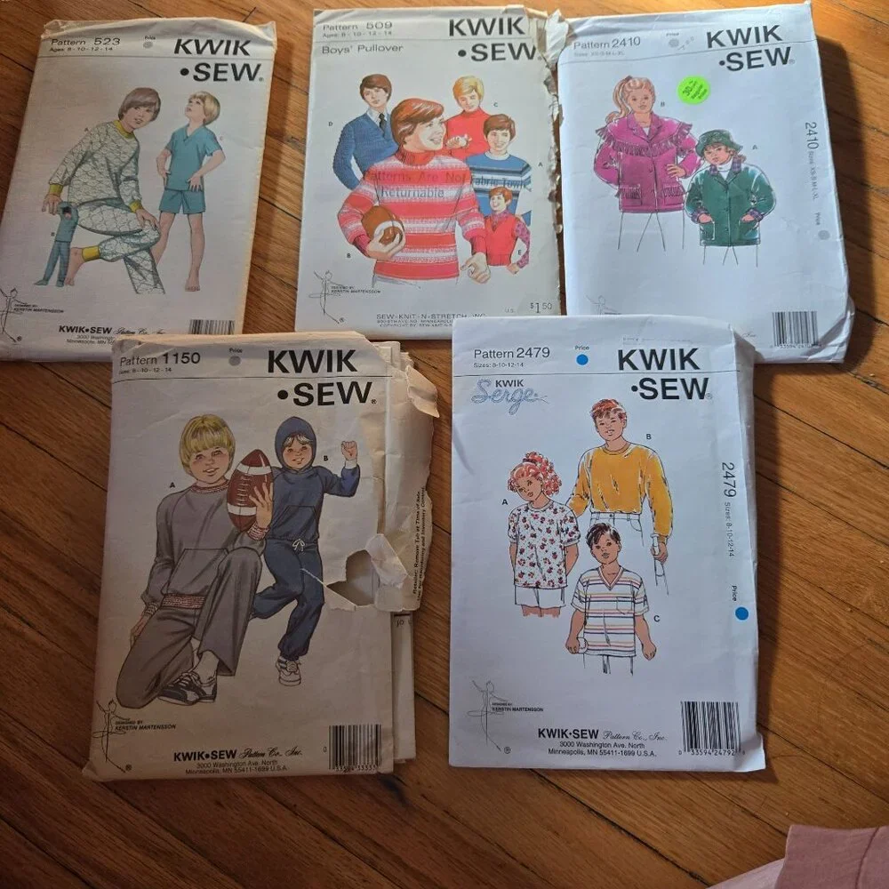 Kwik Sew sewing patterns mixed lot Kids Sweatpants, Tops unverified